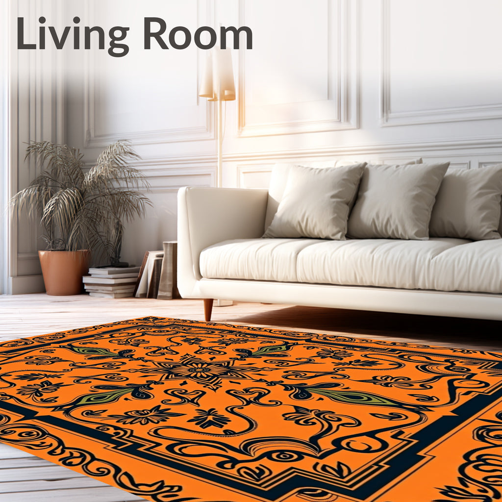Orange Floral Medallion Border Rug