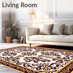 Regal Burgundy Gold Scrollwork Medallion Rug