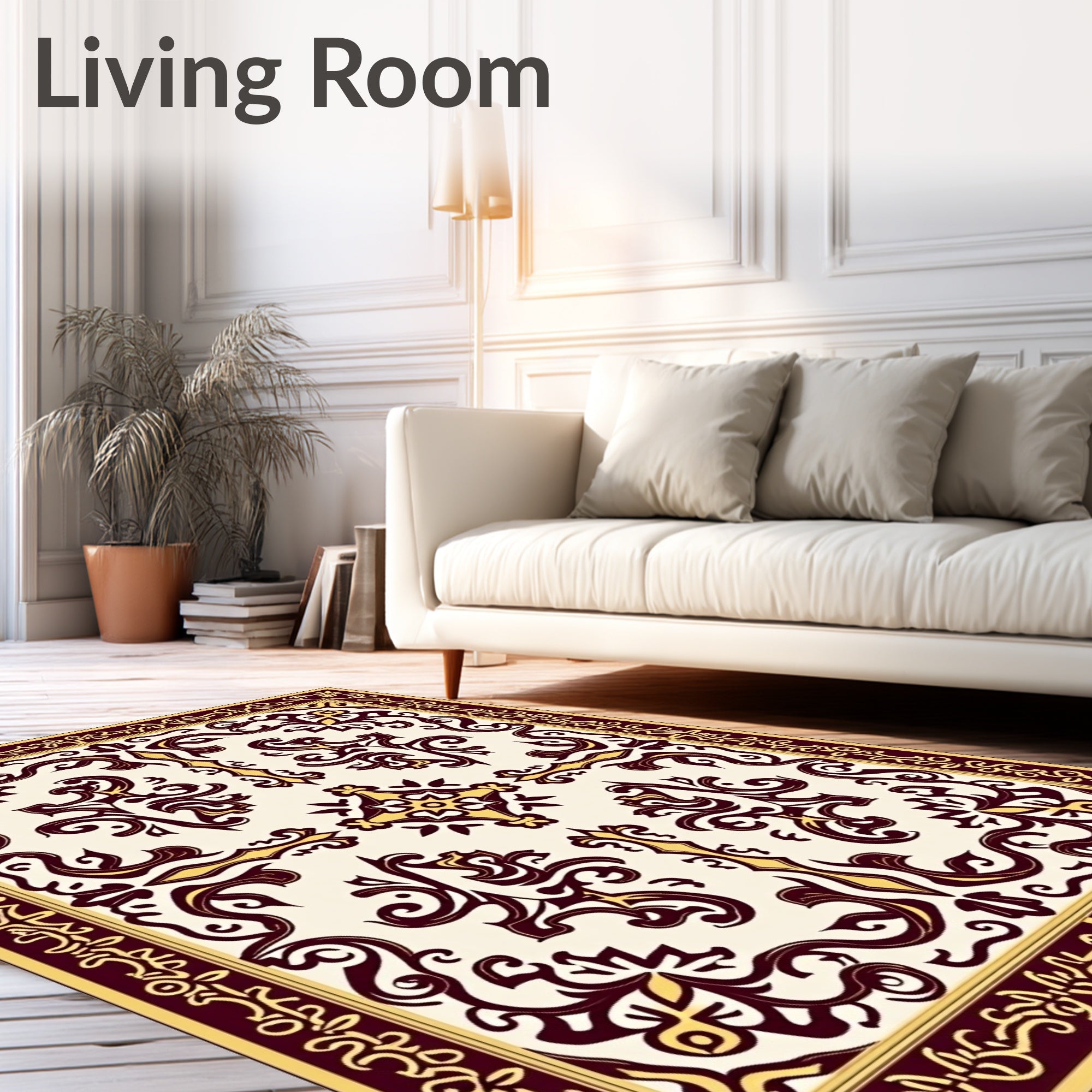 Regal Burgundy Gold Scrollwork Medallion Rug