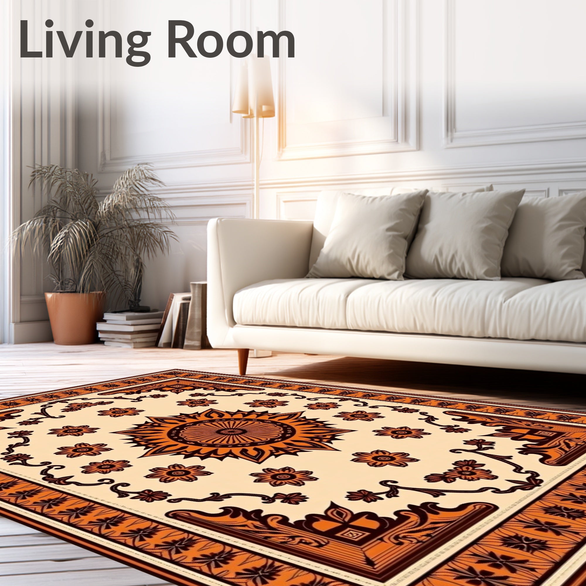 Orange Floral Medallion Border Rug