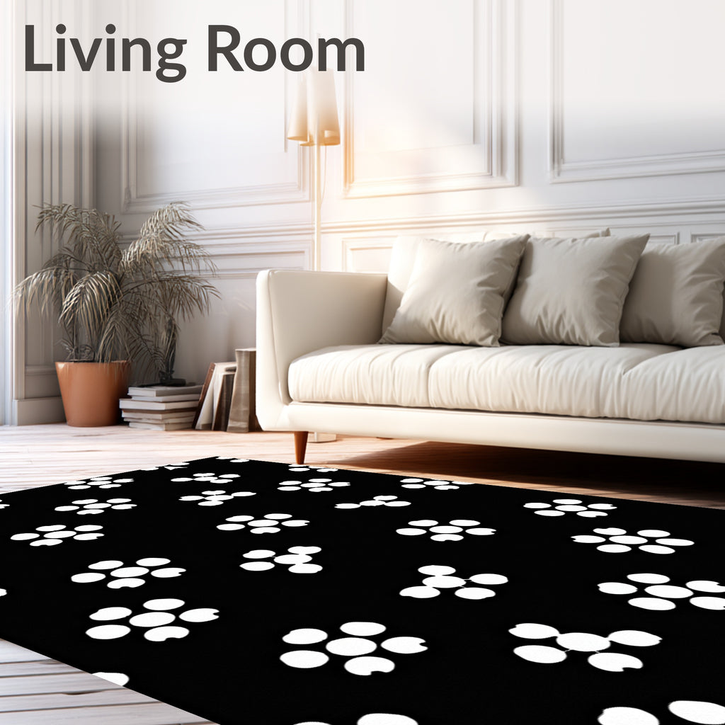 Ink Black White Cluster Bloom Rug