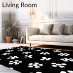 Ink Black White Cluster Bloom Rug