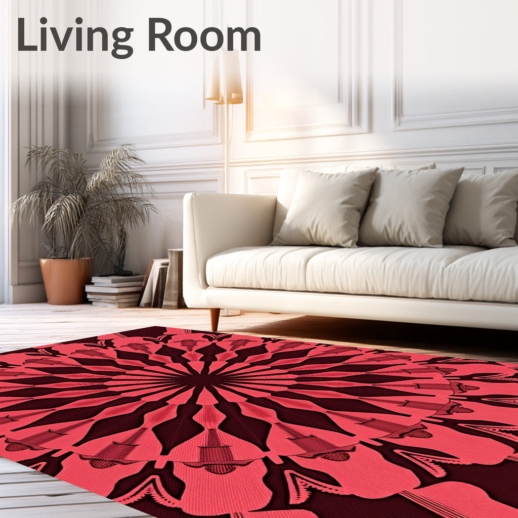 Crimson Sunburst Medallion Radiating Rug