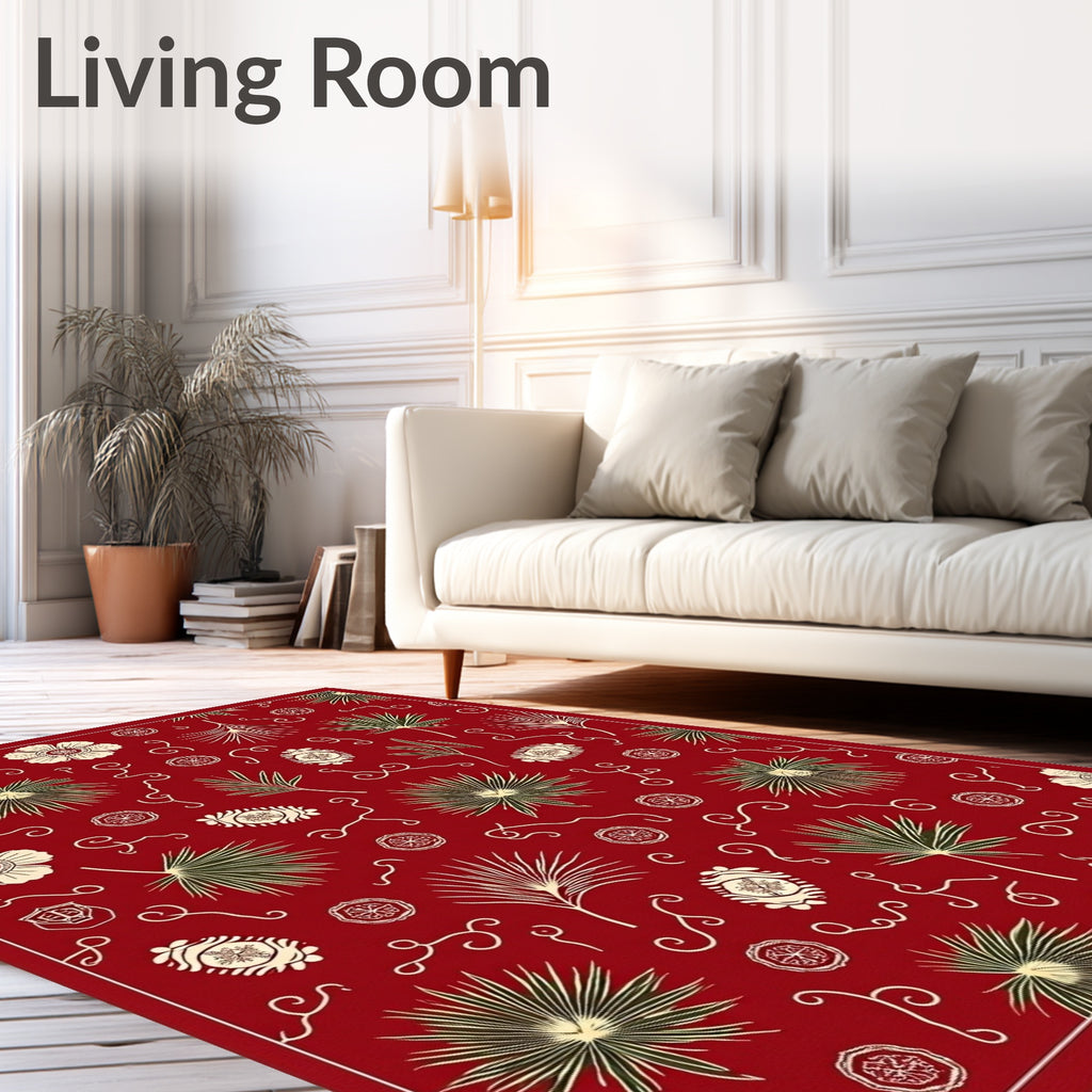 Crimson Floral Palm Silhouette Rug