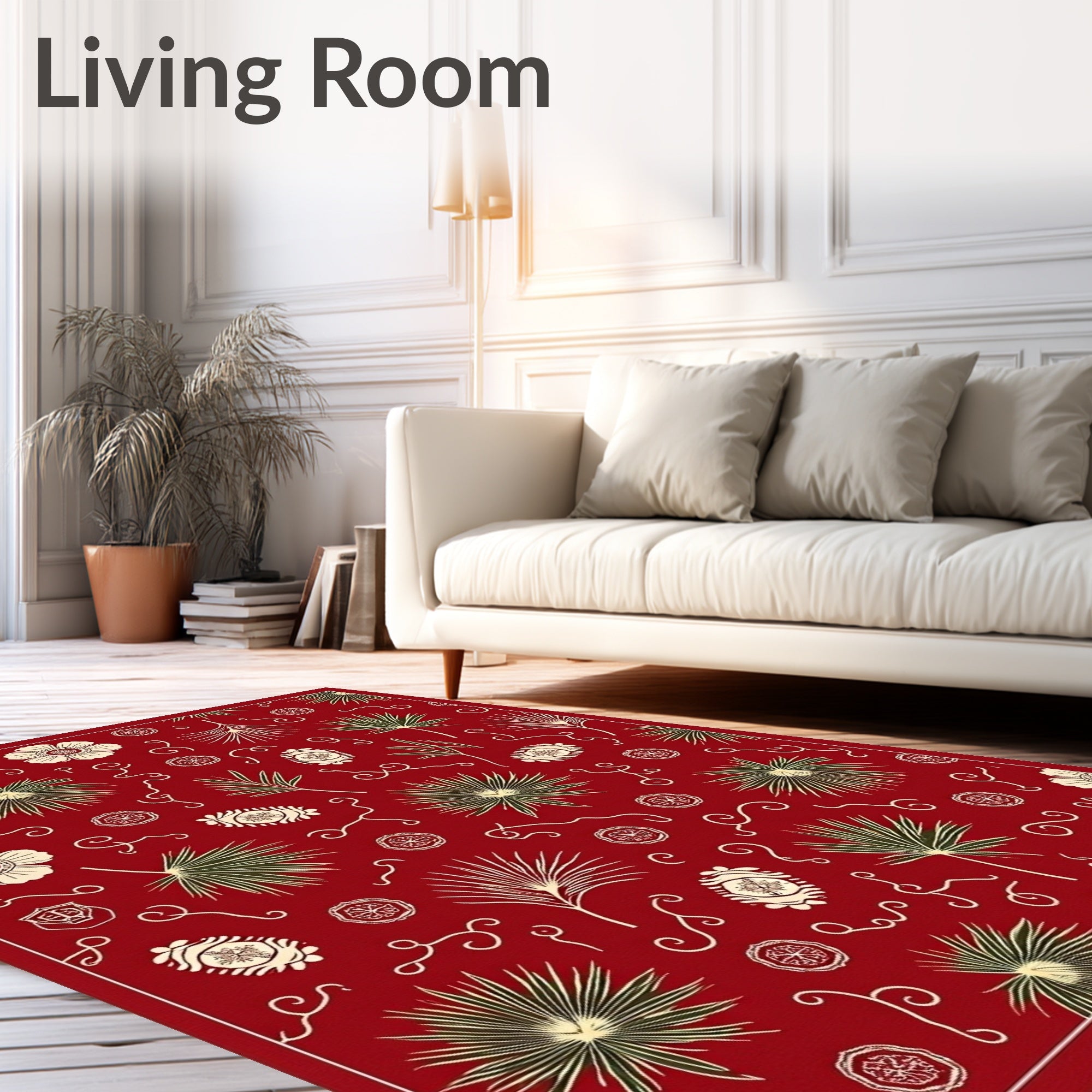 Crimson Floral Palm Silhouette Rug