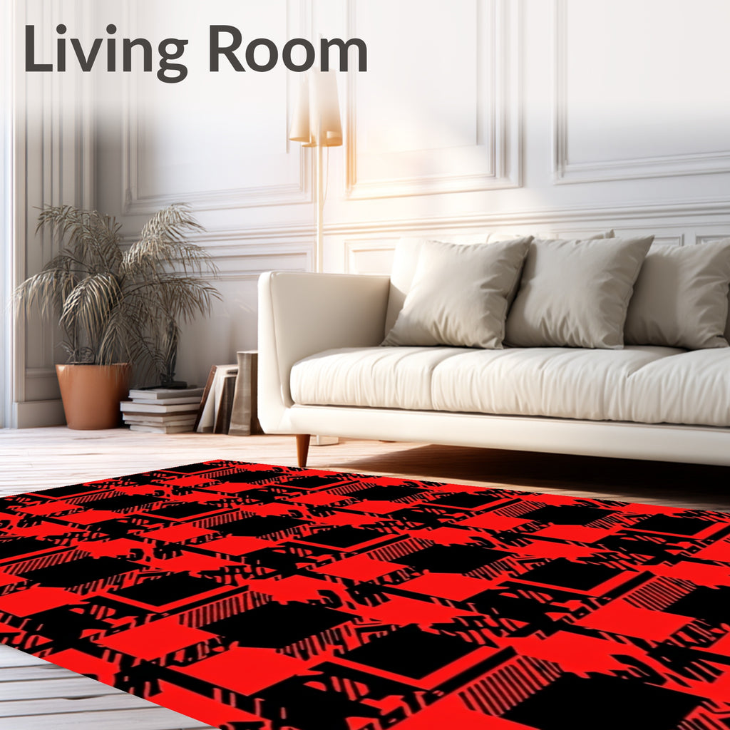 Bold Red Black Houndstooth Plaid Rug
