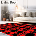 Bold Red Black Houndstooth Plaid Rug
