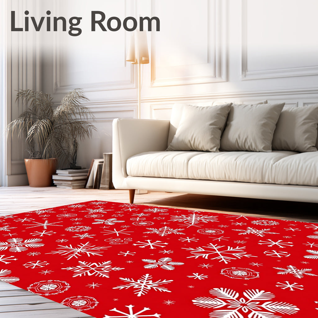 White Snowflakes on Red Canvas Rug