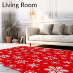 White Snowflakes on Red Canvas Rug