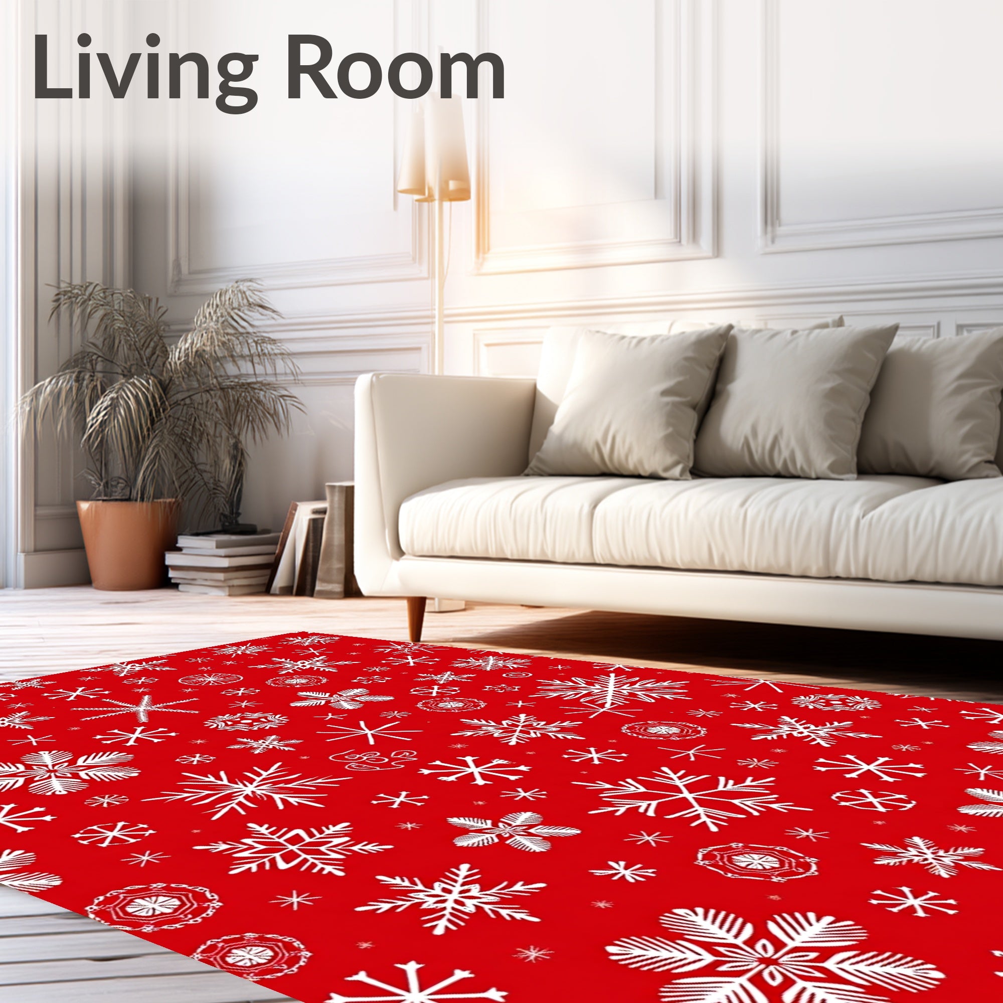 White Snowflakes on Red Canvas Rug