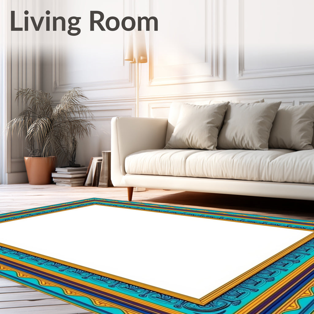 Turquoise Gold Blue Oceanic Border Rug
