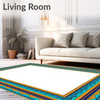 Turquoise Gold Blue Oceanic Border Rug
