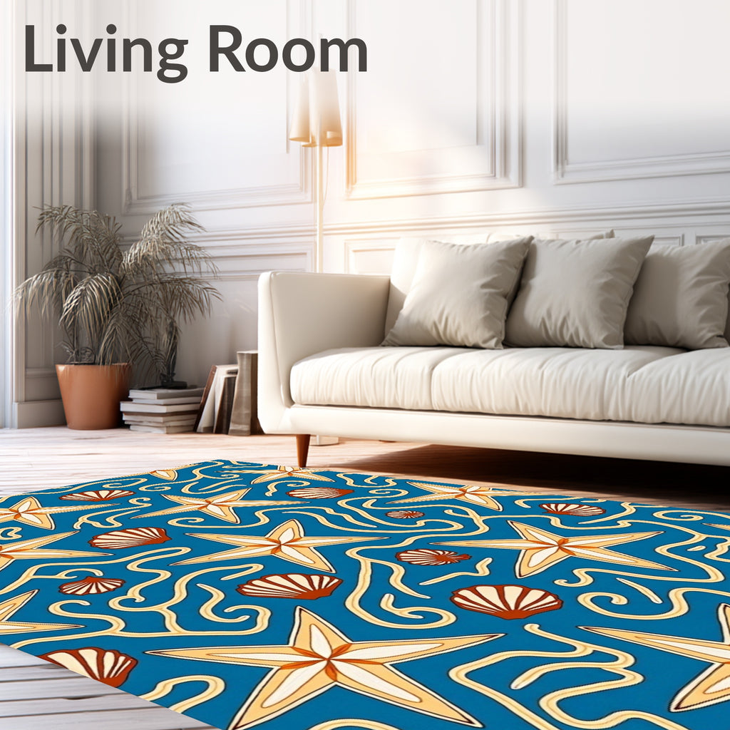 Blue Starfish Shell Swirls Rug