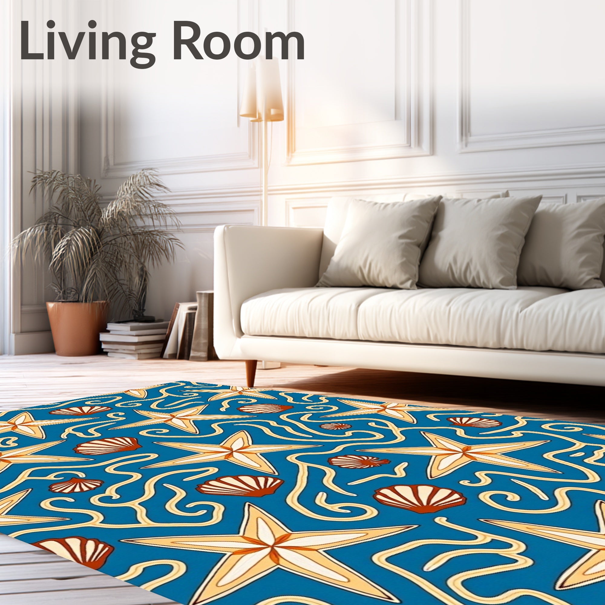 Blue Starfish Shell Swirls Rug