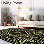Golden Black Floral Symmetry Rug