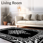 Elegant White Mandala Black Frame Rug