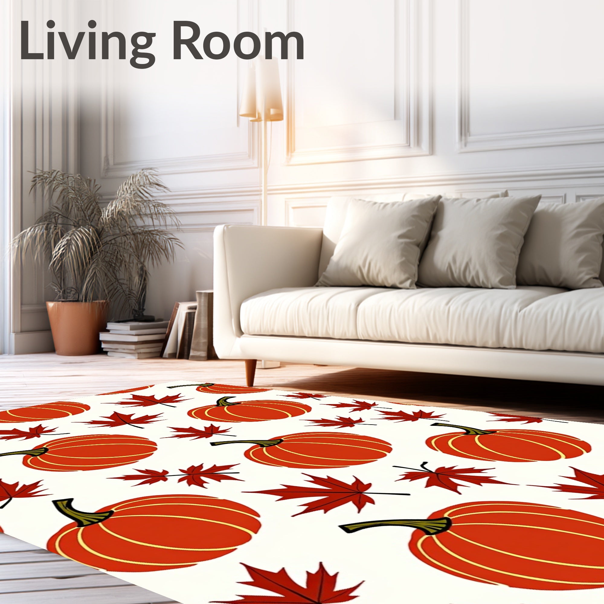 Cozy Orange Pumpkin Maple Leaf Scatter Rug