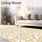 Whimsical Golden Creatures Teal Flowers Rug