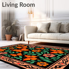Vibrant Orange Butterfly Floral Border Rug