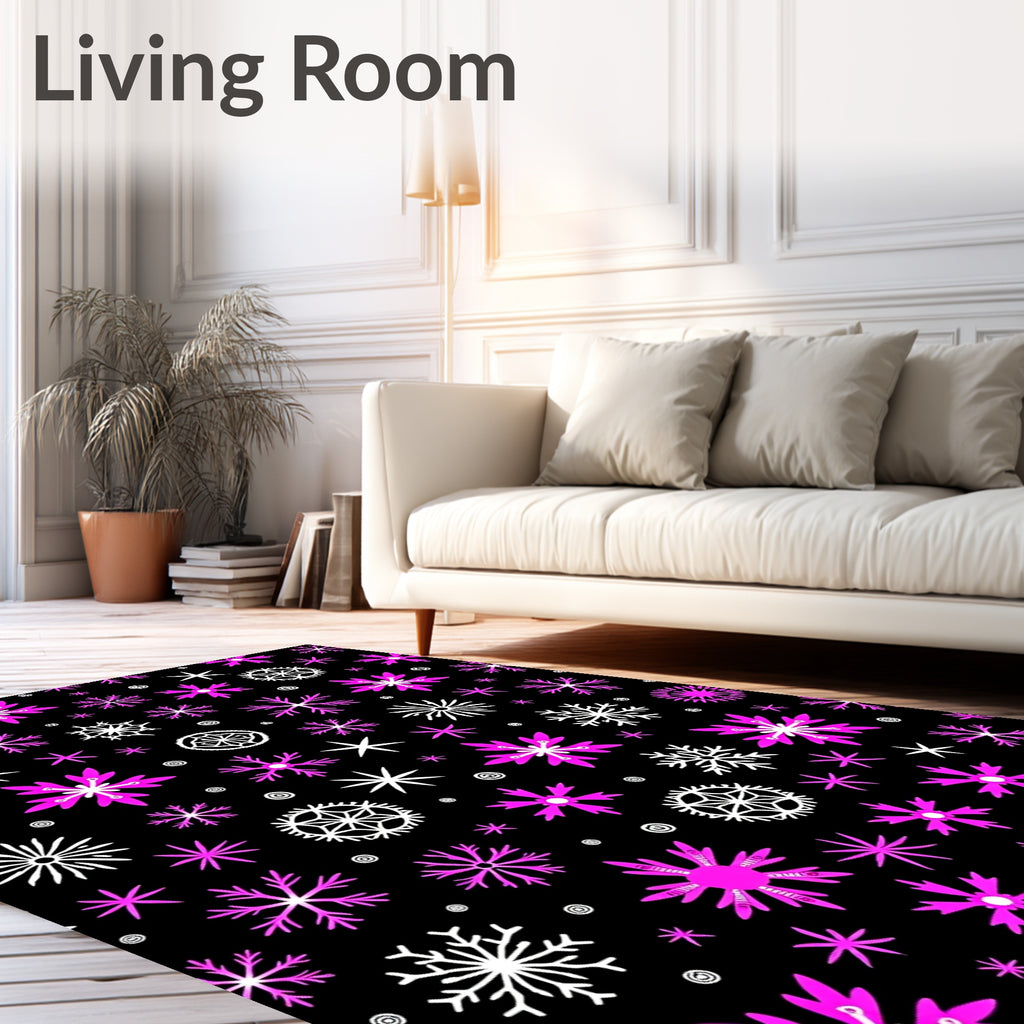 Bright Pink White Snowflake Medley Rug