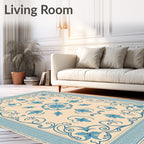 Pale Blue Floral Medallion Border Rug