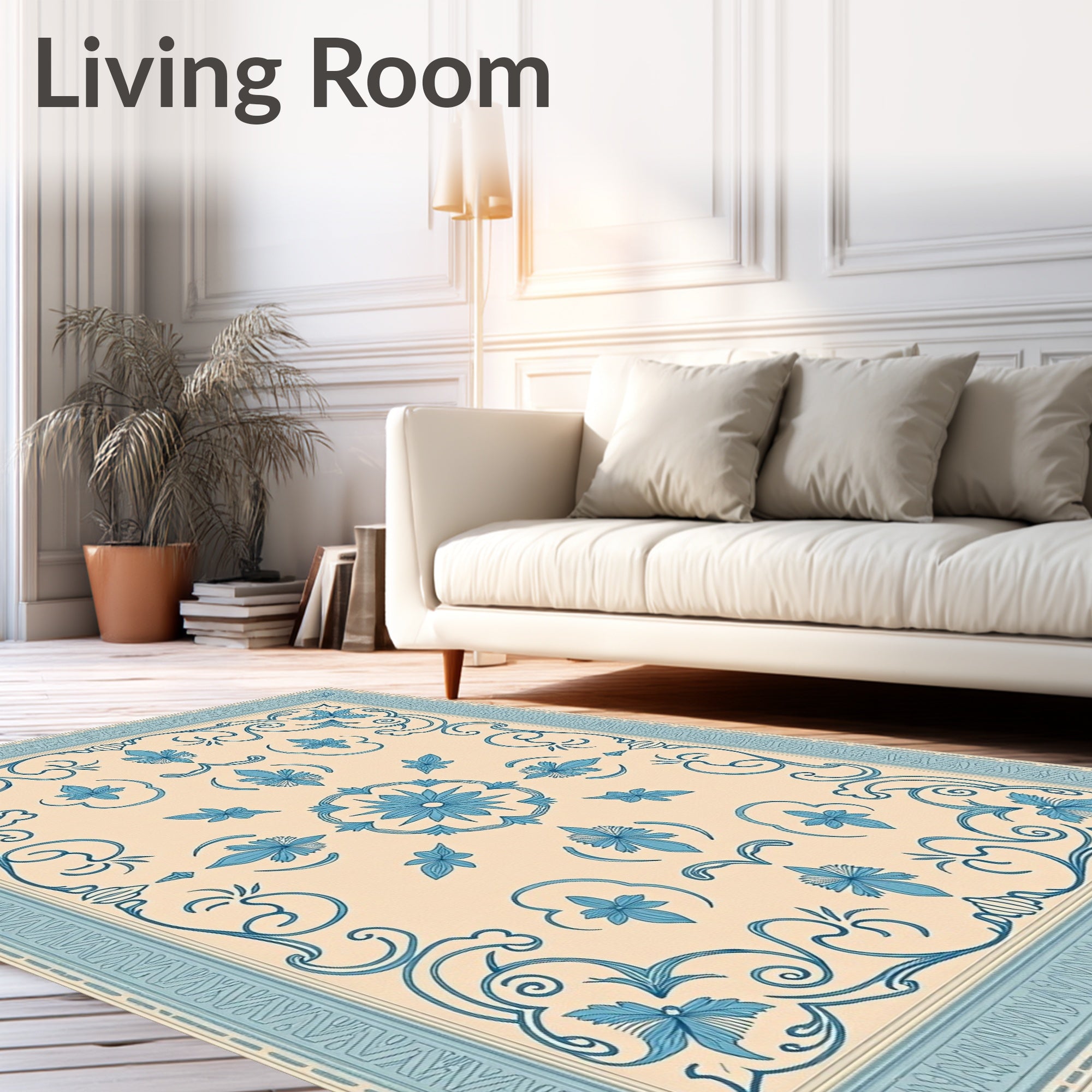Pale Blue Floral Medallion Border Rug