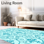 Aqua Teal Rococo Swirl Flora Rug