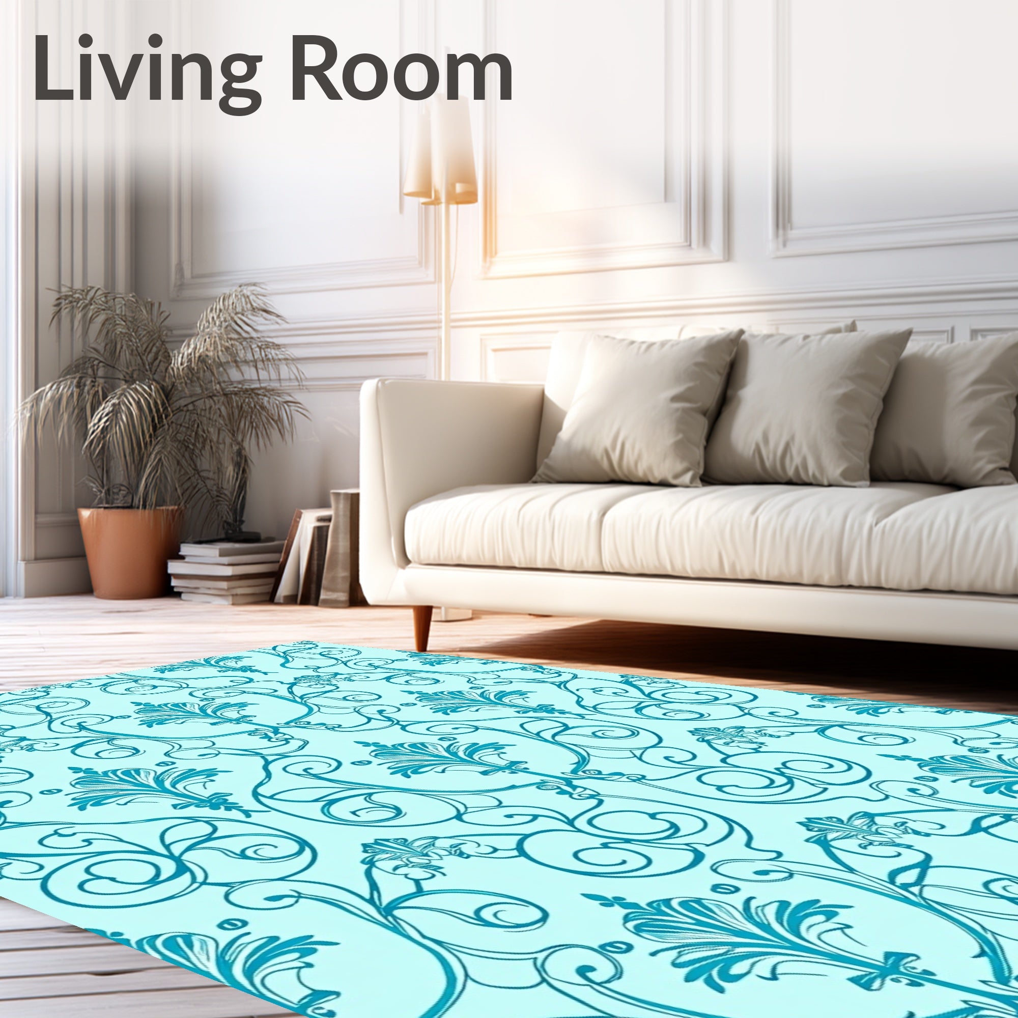 Aqua Teal Rococo Swirl Flora Rug