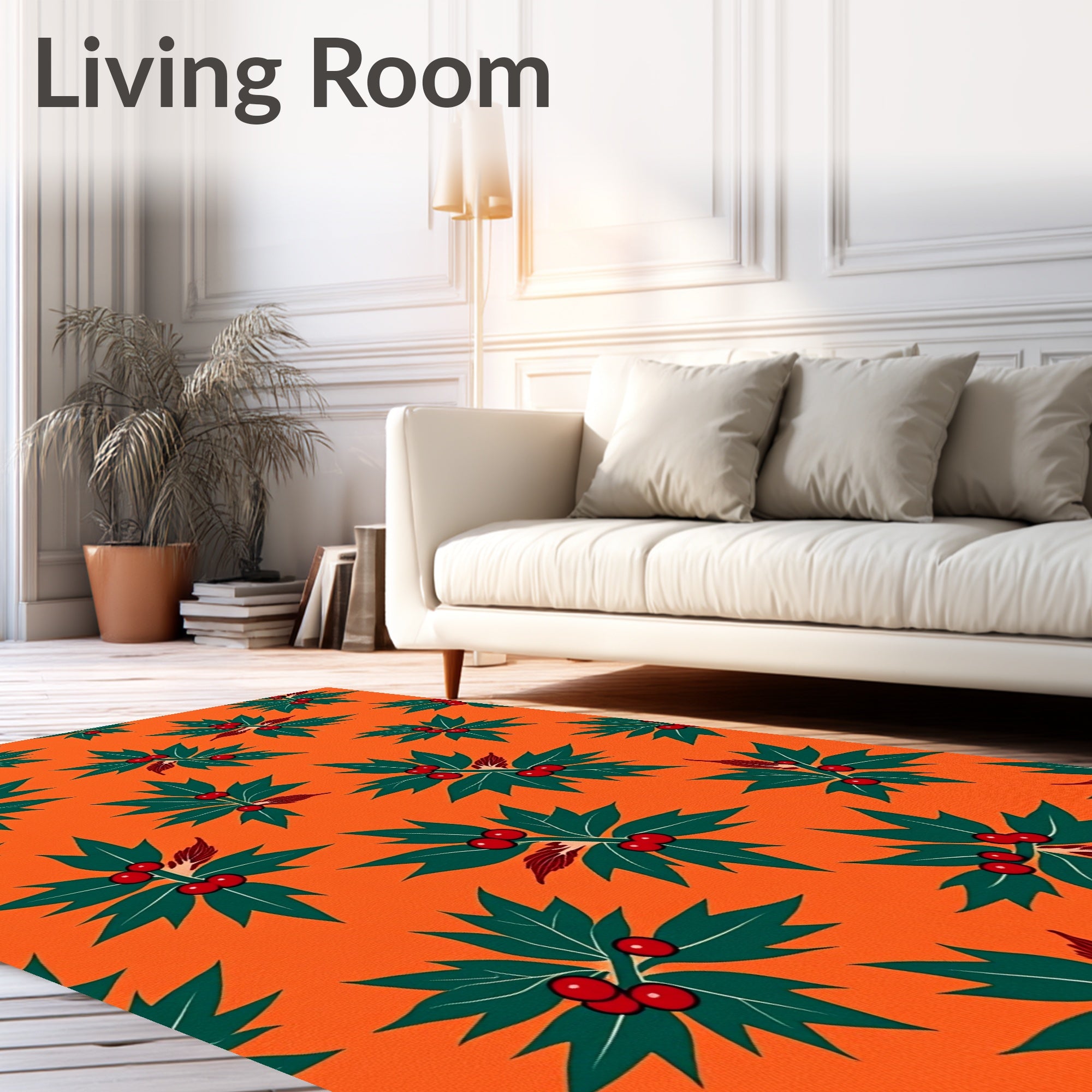 Bold Holly Berry Leaf Arrangement Rug