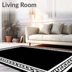 Bold White Geometric Border Frame Rug
