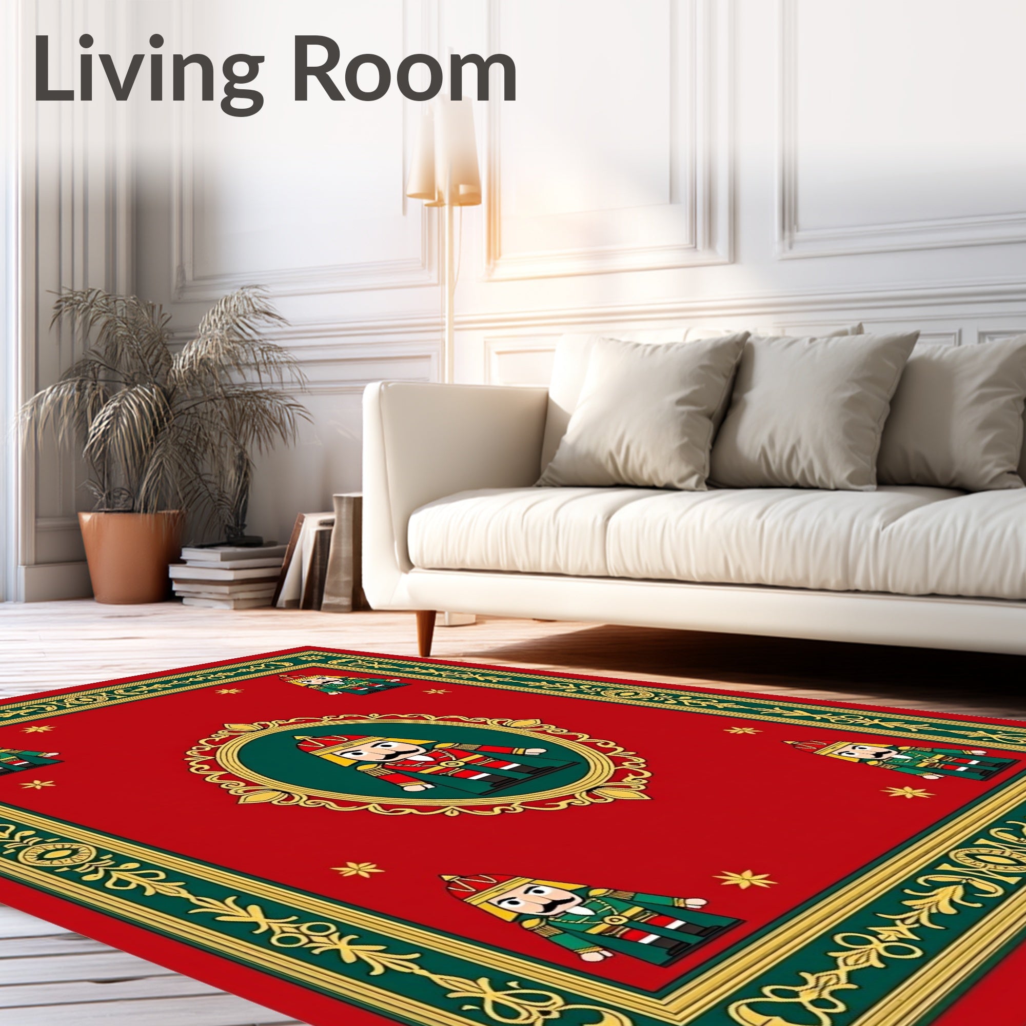 Crimson Nutcracker Soldier Border Design Rug