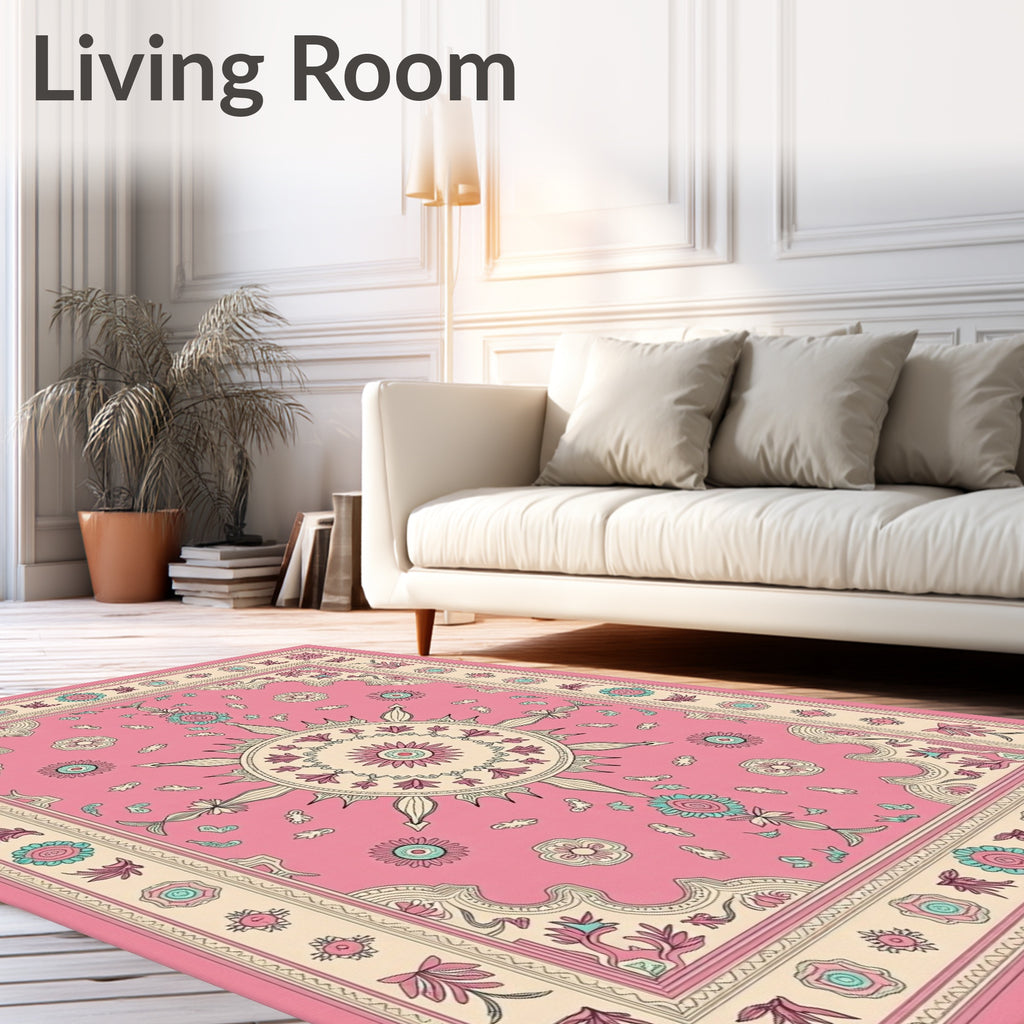 Pink Floral Mandala Sunburst Rug