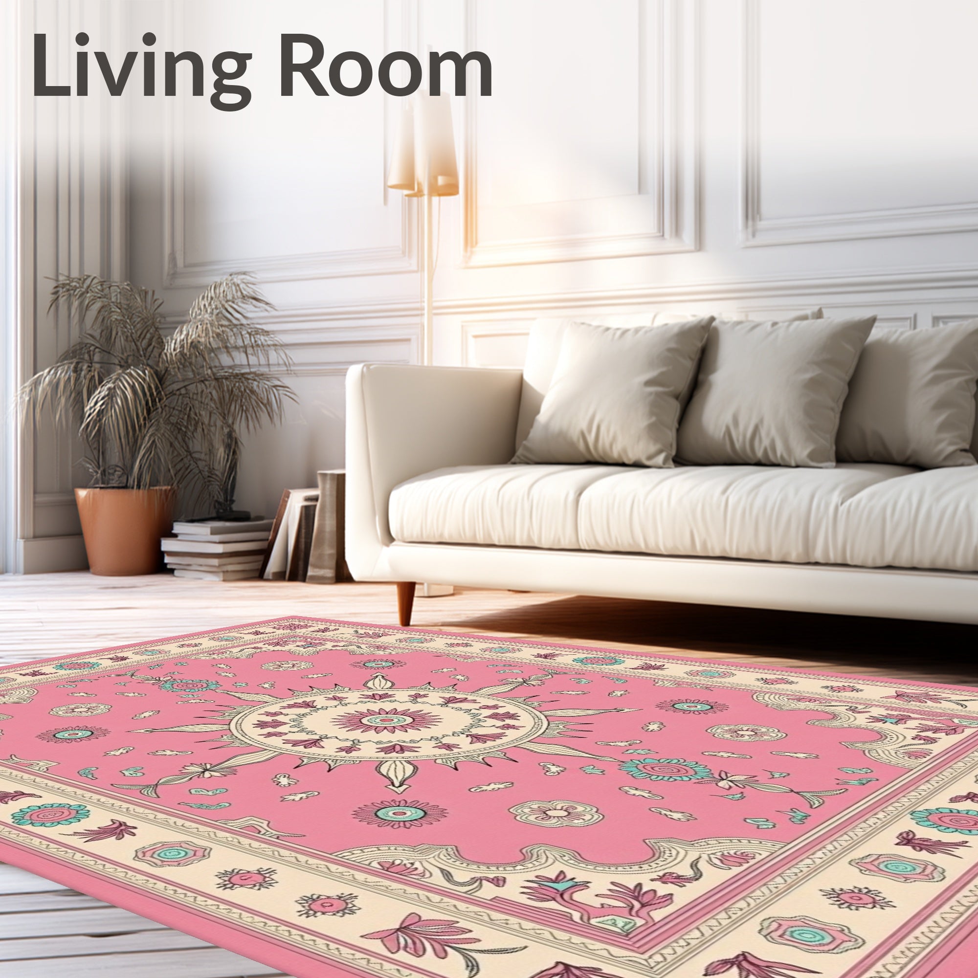 Pink Floral Mandala Sunburst Rug