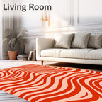 Vibrant Coral Wave Stripe Rug