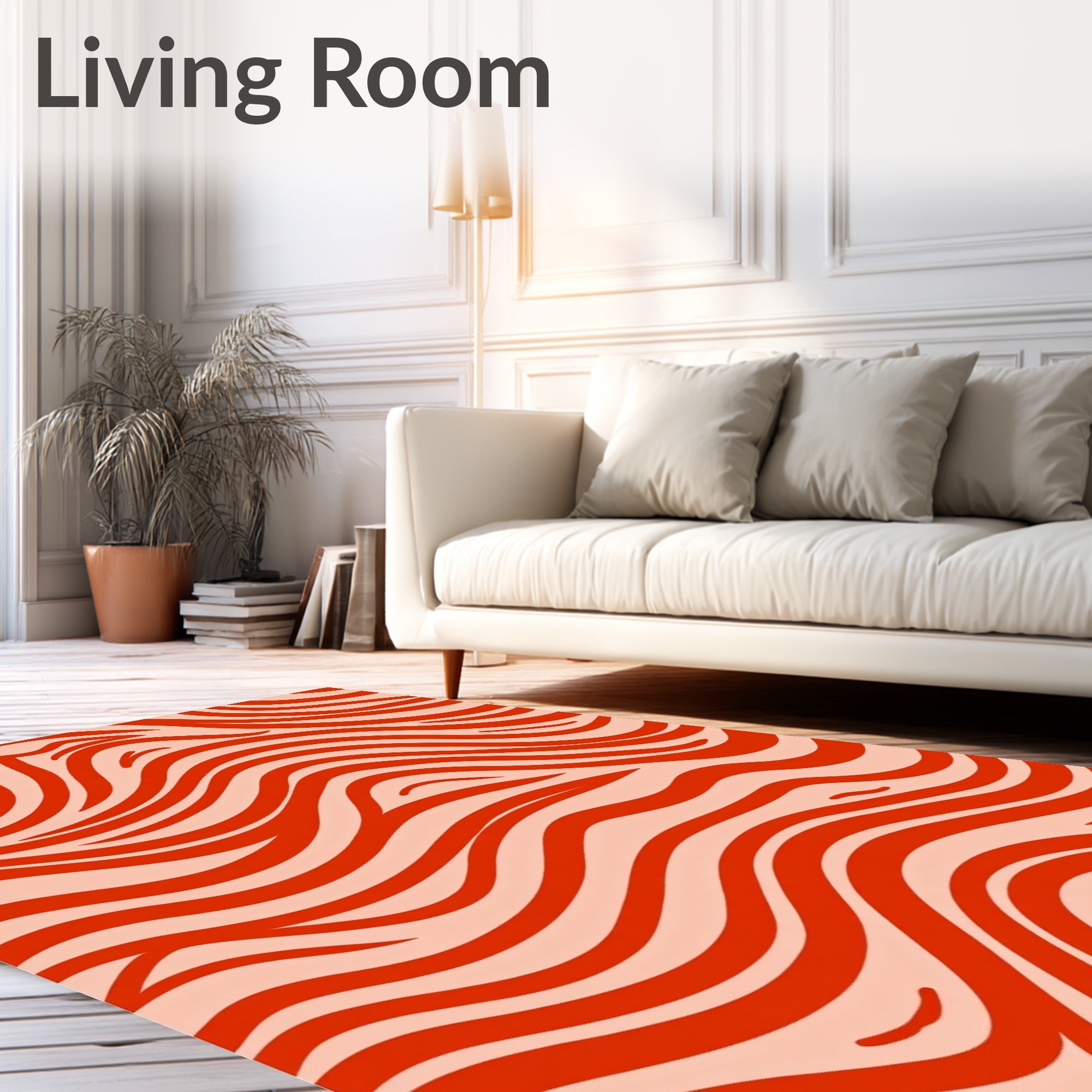 Vibrant Coral Wave Stripe Rug