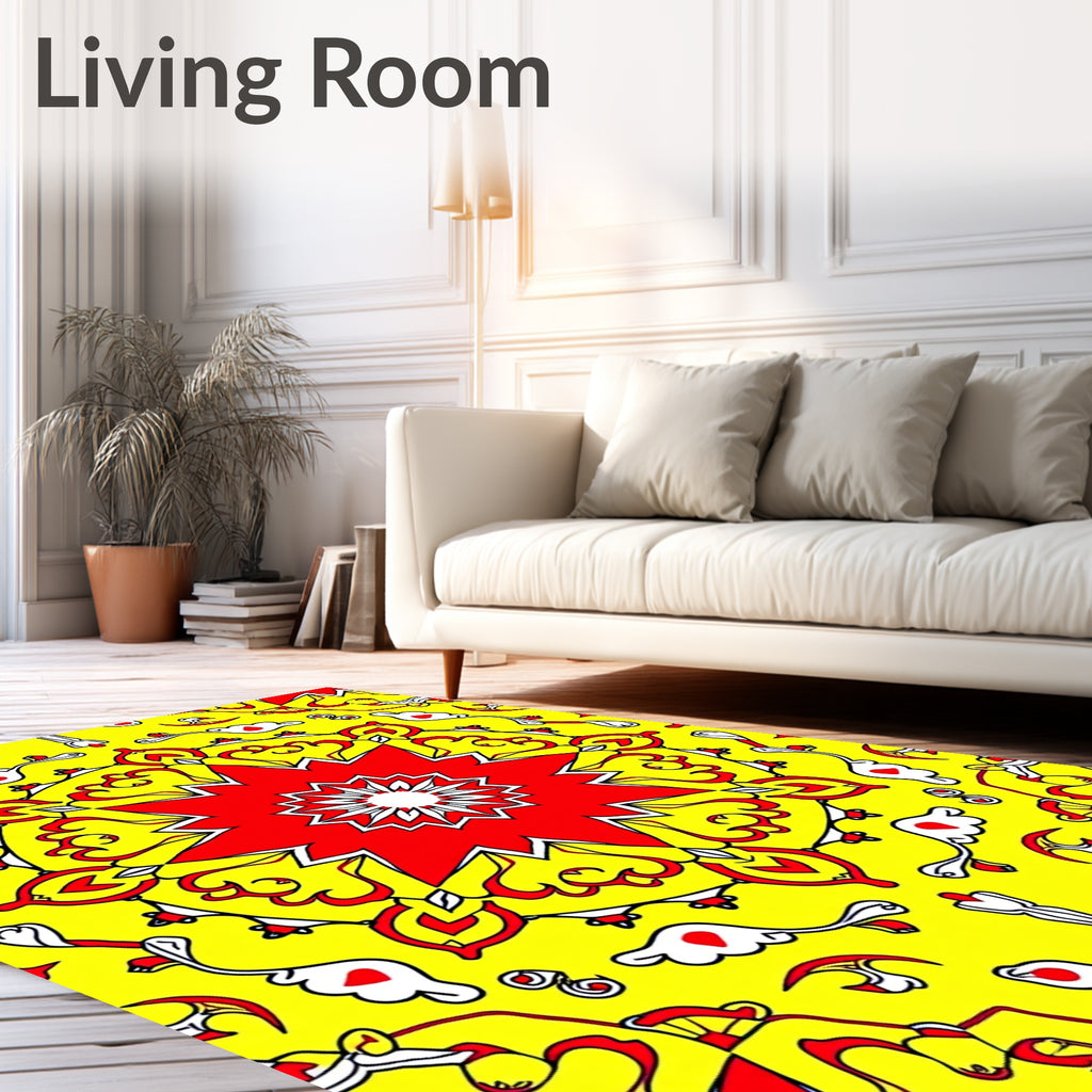 Bright Red Yellow Floral Sunburst Rug