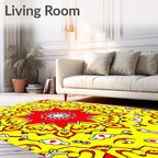 Bright Red Yellow Floral Sunburst Rug