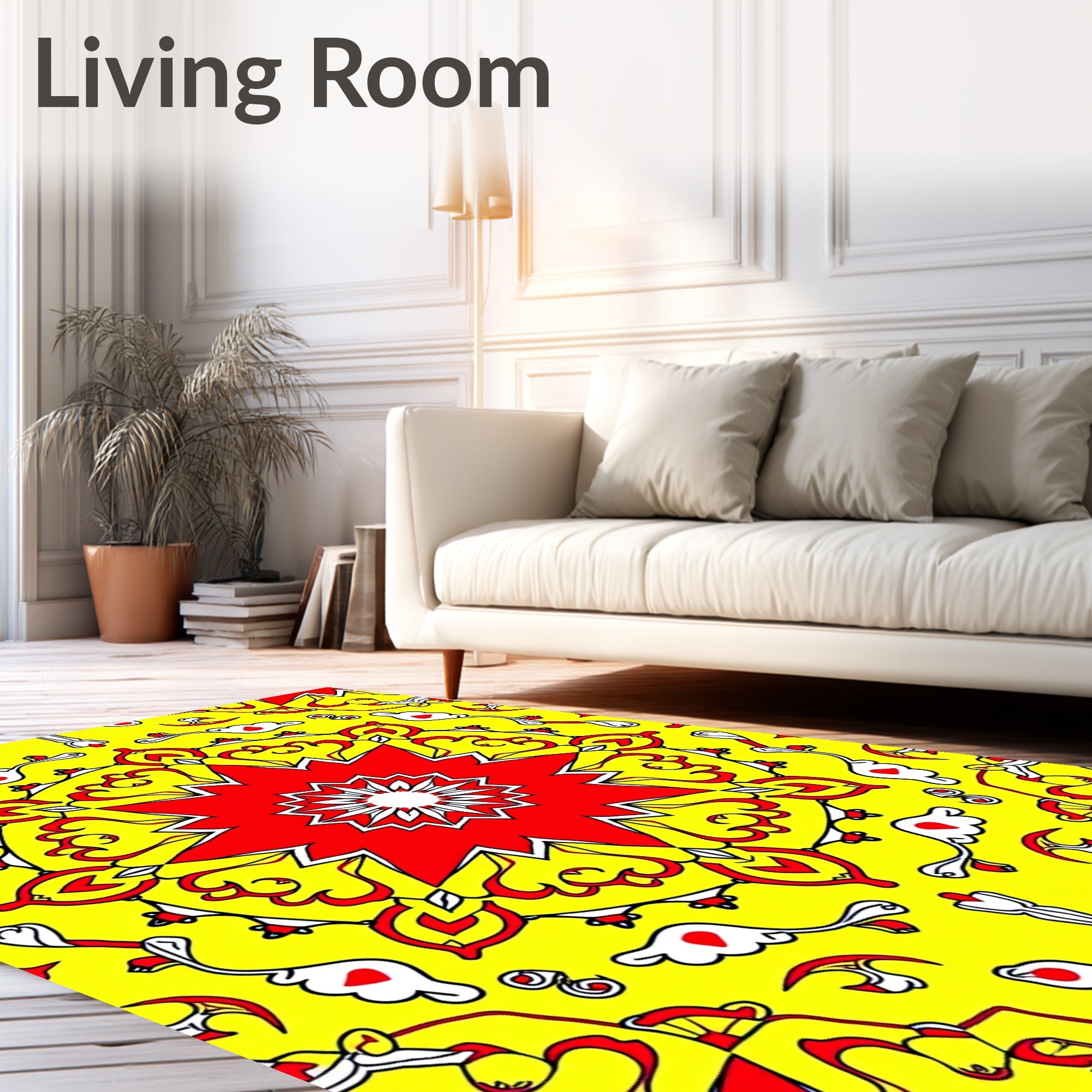 Bright Red Yellow Floral Sunburst Rug