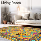 Vibrant Golden Fish Floral Medallion Rug