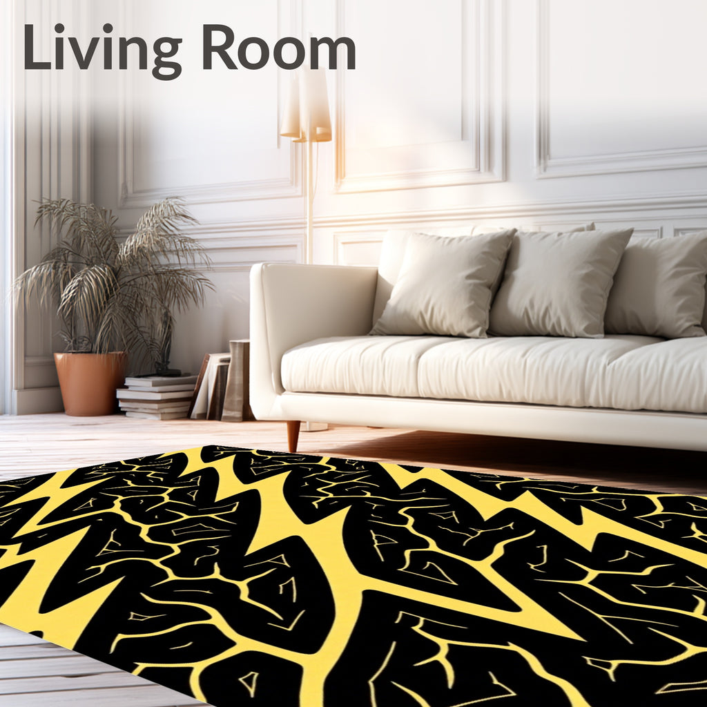 Bold Yellow Jagged Lightning Black Rug
