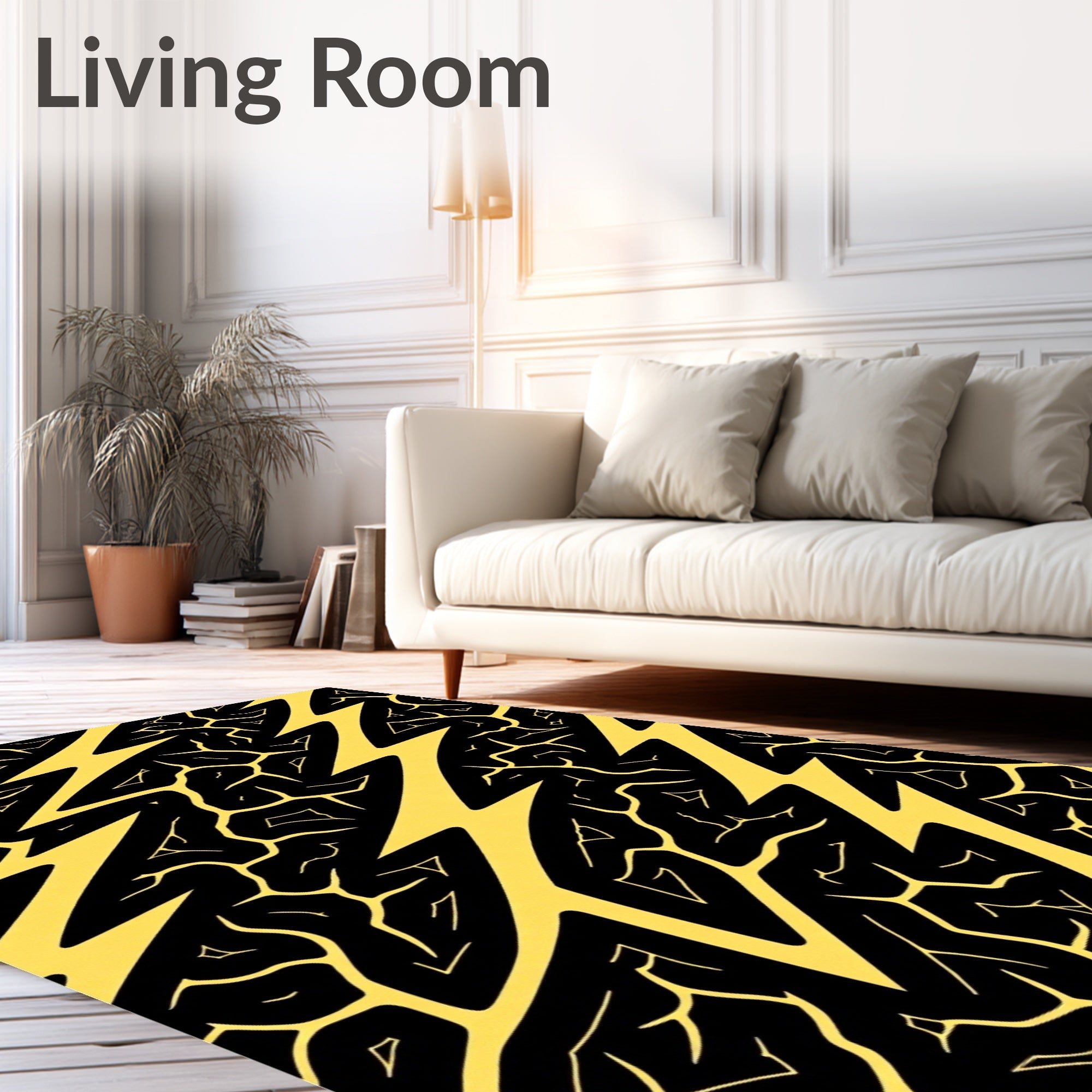 Bold Yellow Jagged Lightning Black Rug