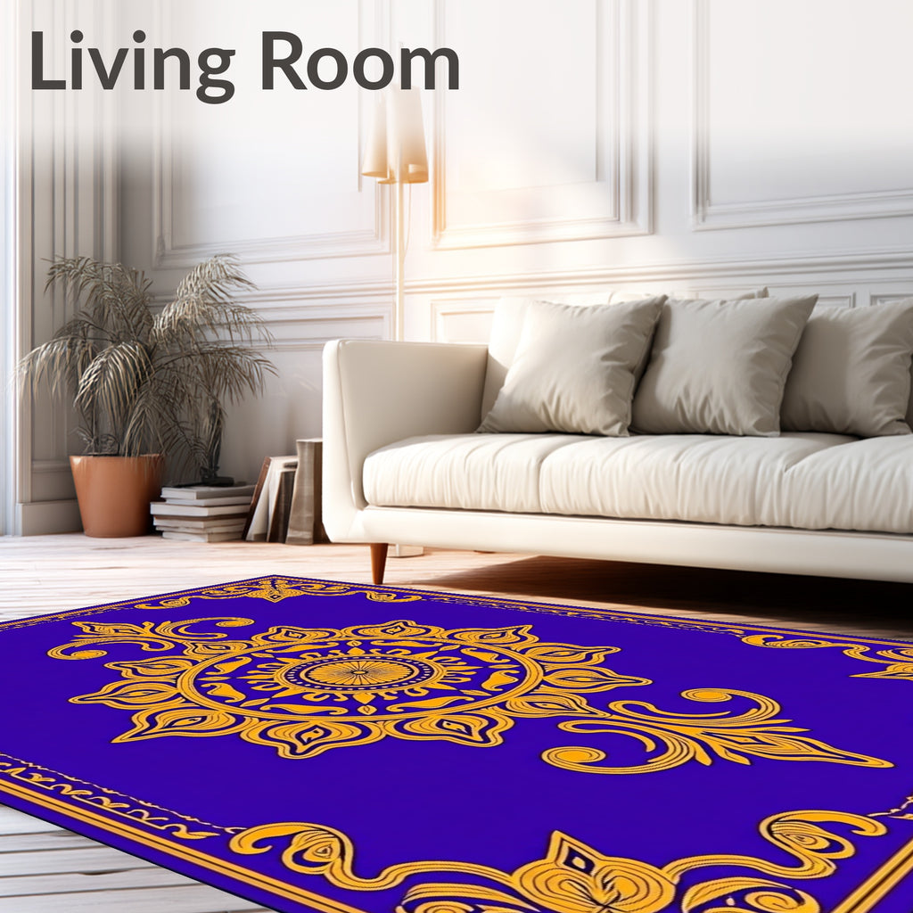 Royal Blue Golden Floral Medallion Rug