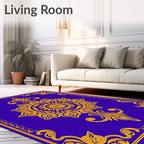 Royal Blue Golden Floral Medallion Rug