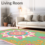 Pink Floral Medallion With Golden Swirls Rug