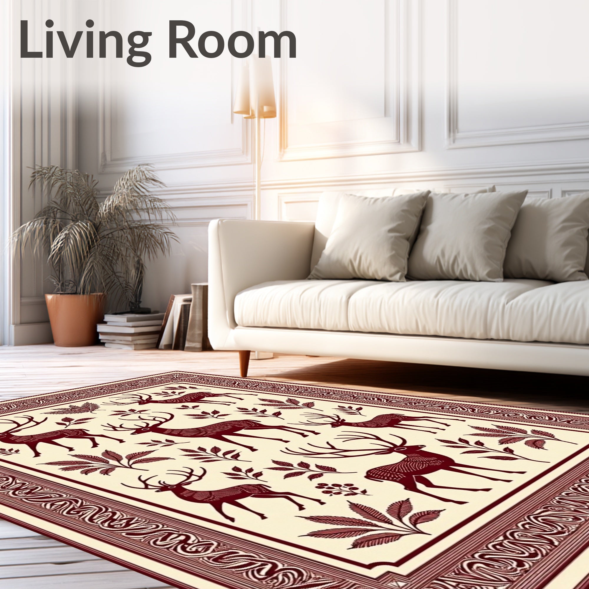 Deep Red Forest Stag Collection Rug