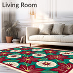 Crimson Poinsettia Teal Floral Medallion Rug