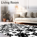 Monochrome Checkerboard Leaf And Flower Rug