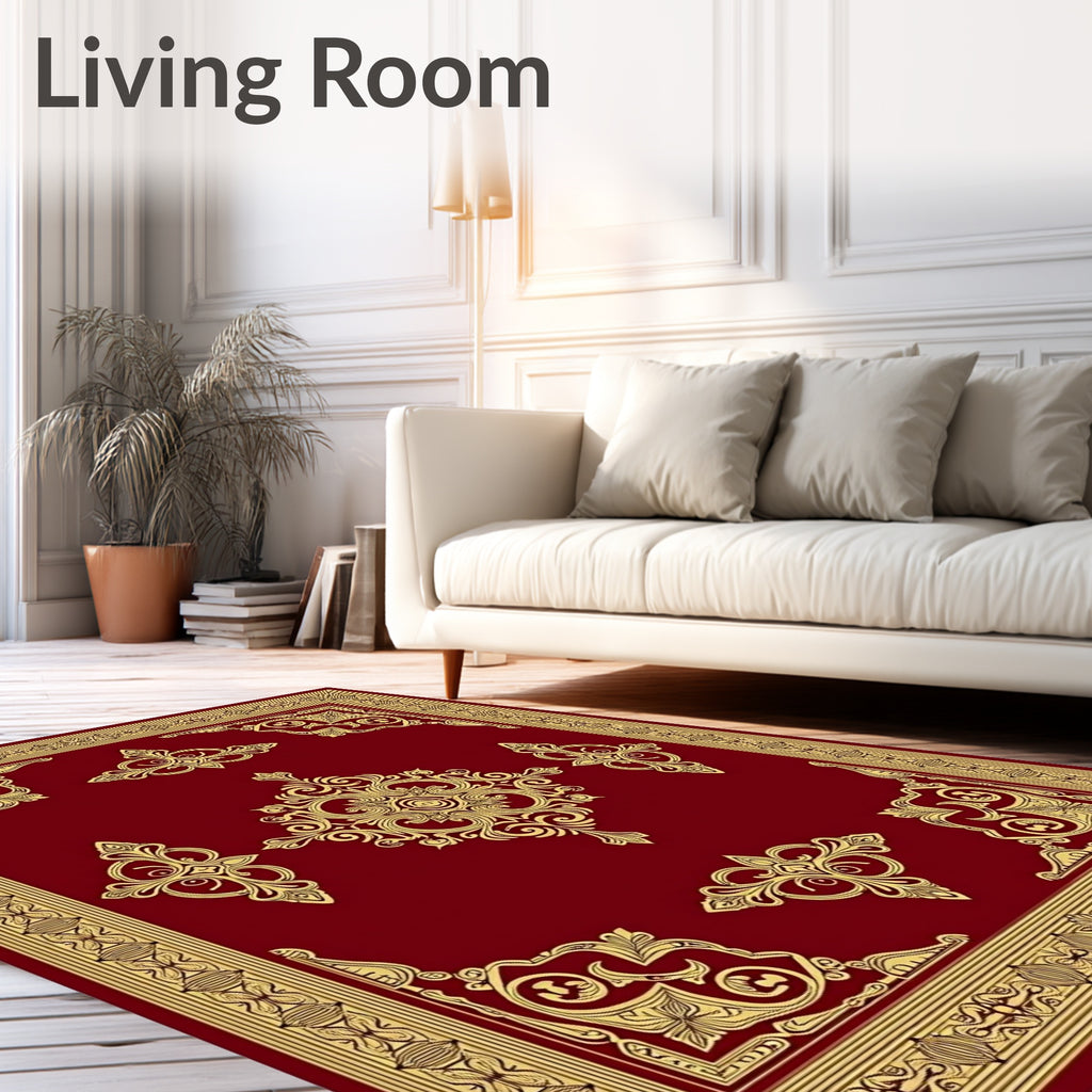 Regal Red Gold Filigree Centerpiece Rug