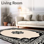 Black Ivory Floral Crested Frame Rug