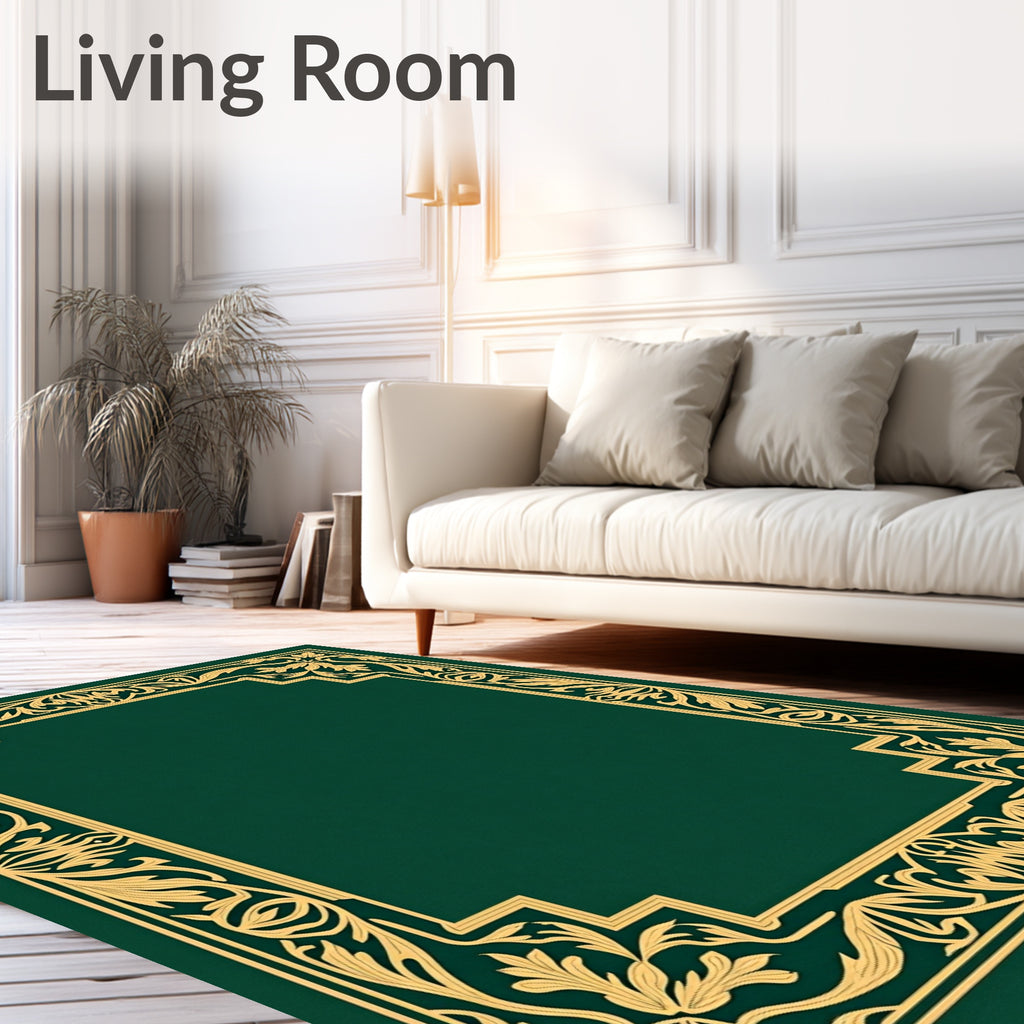 Elegant Gold Leaf Vine Border Rug